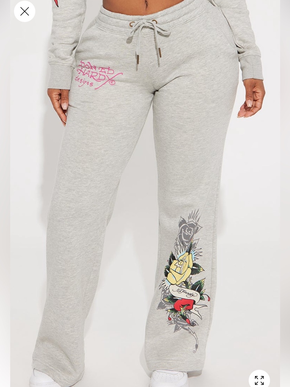 Ed Hardy Gray Track Pants and Jacket with Floral Tattoo Graphic